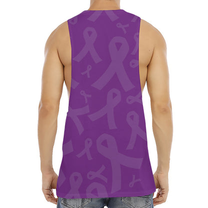 Purple Cancer Awareness Ribbon Print Men's Muscle Tank Top