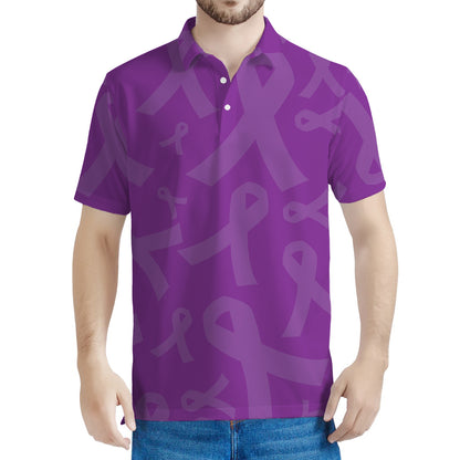 Purple Cancer Awareness Ribbon Print Men's Polo Shirt