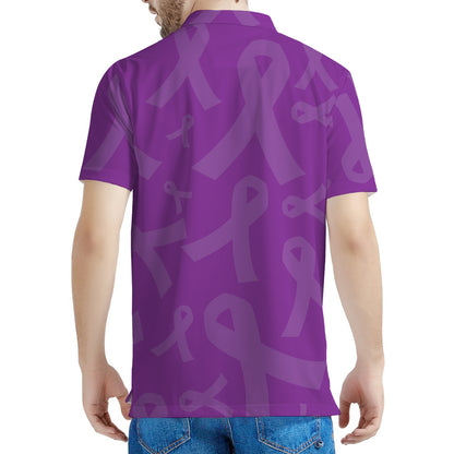 Purple Cancer Awareness Ribbon Print Men's Polo Shirt