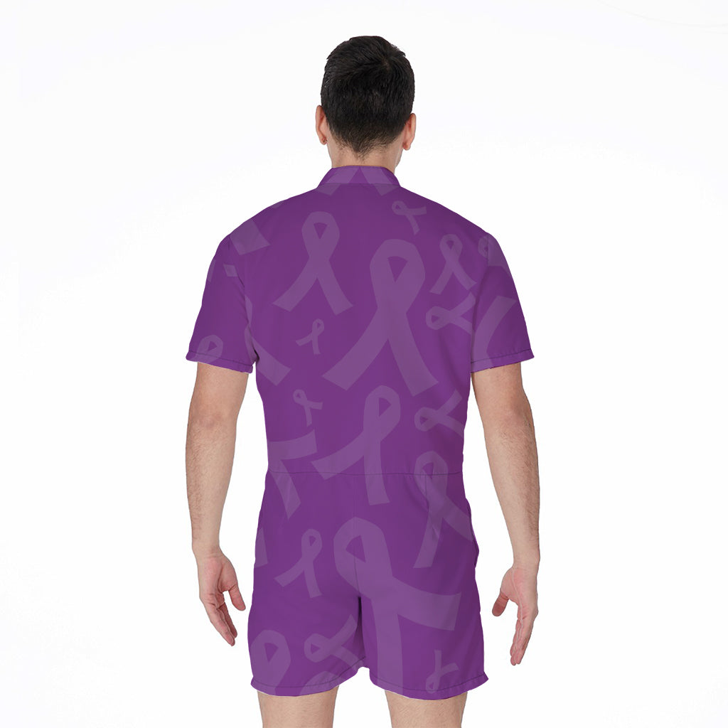 Purple Cancer Awareness Ribbon Print Men's Rompers