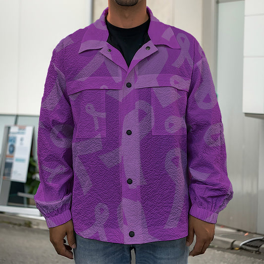 Purple Cancer Awareness Ribbon Print Men's Shirt Jacket