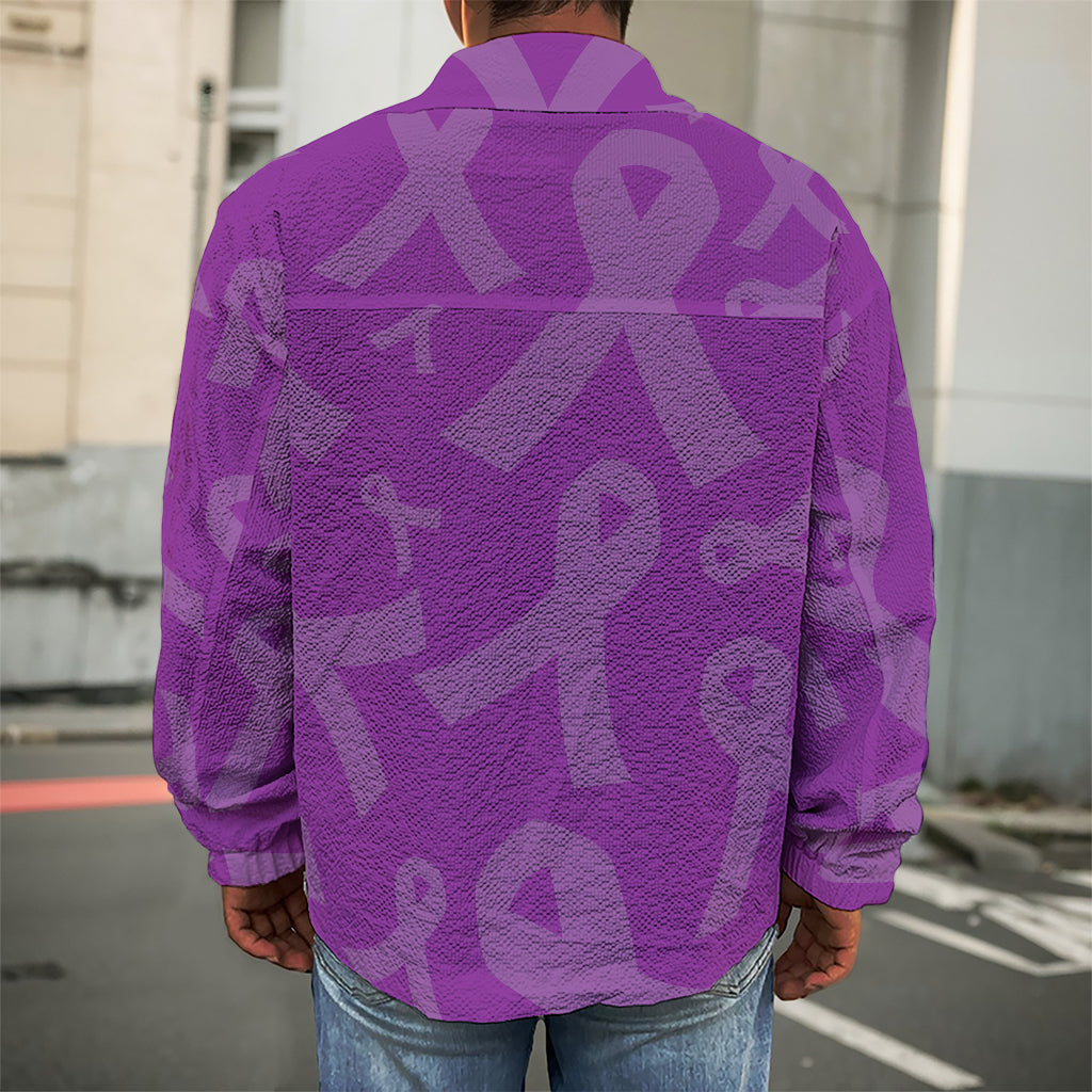 Purple Cancer Awareness Ribbon Print Men's Shirt Jacket