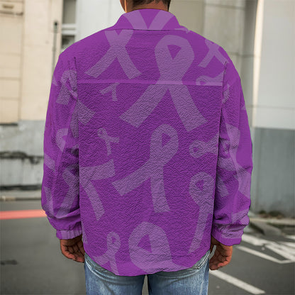 Purple Cancer Awareness Ribbon Print Men's Shirt Jacket