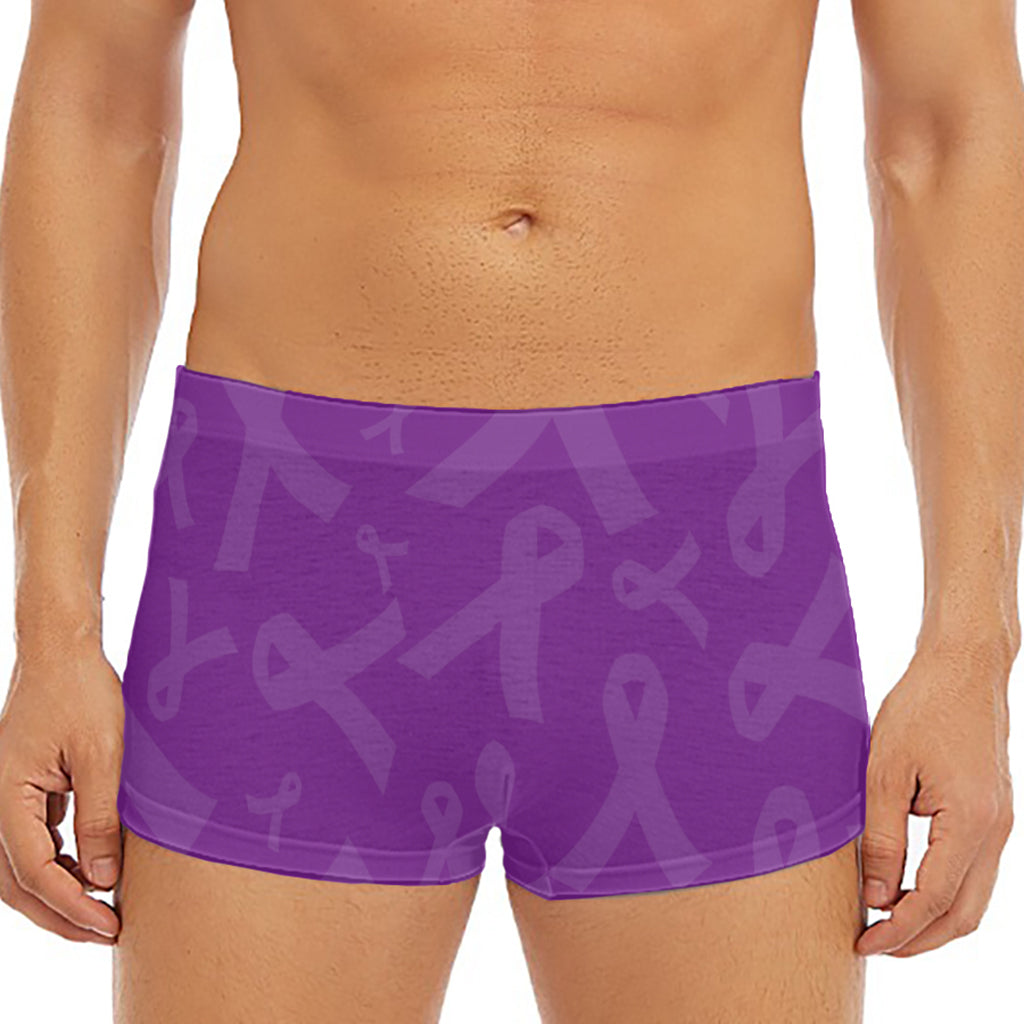 Purple Cancer Awareness Ribbon Print Men's Short Boxer Briefs