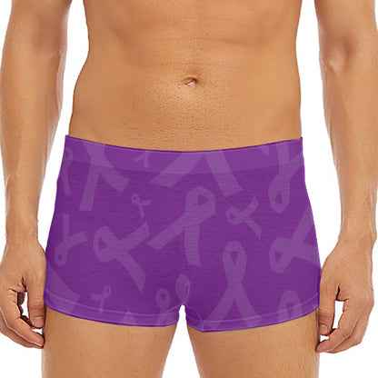 Purple Cancer Awareness Ribbon Print Men's Short Boxer Briefs
