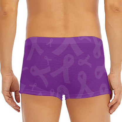 Purple Cancer Awareness Ribbon Print Men's Short Boxer Briefs