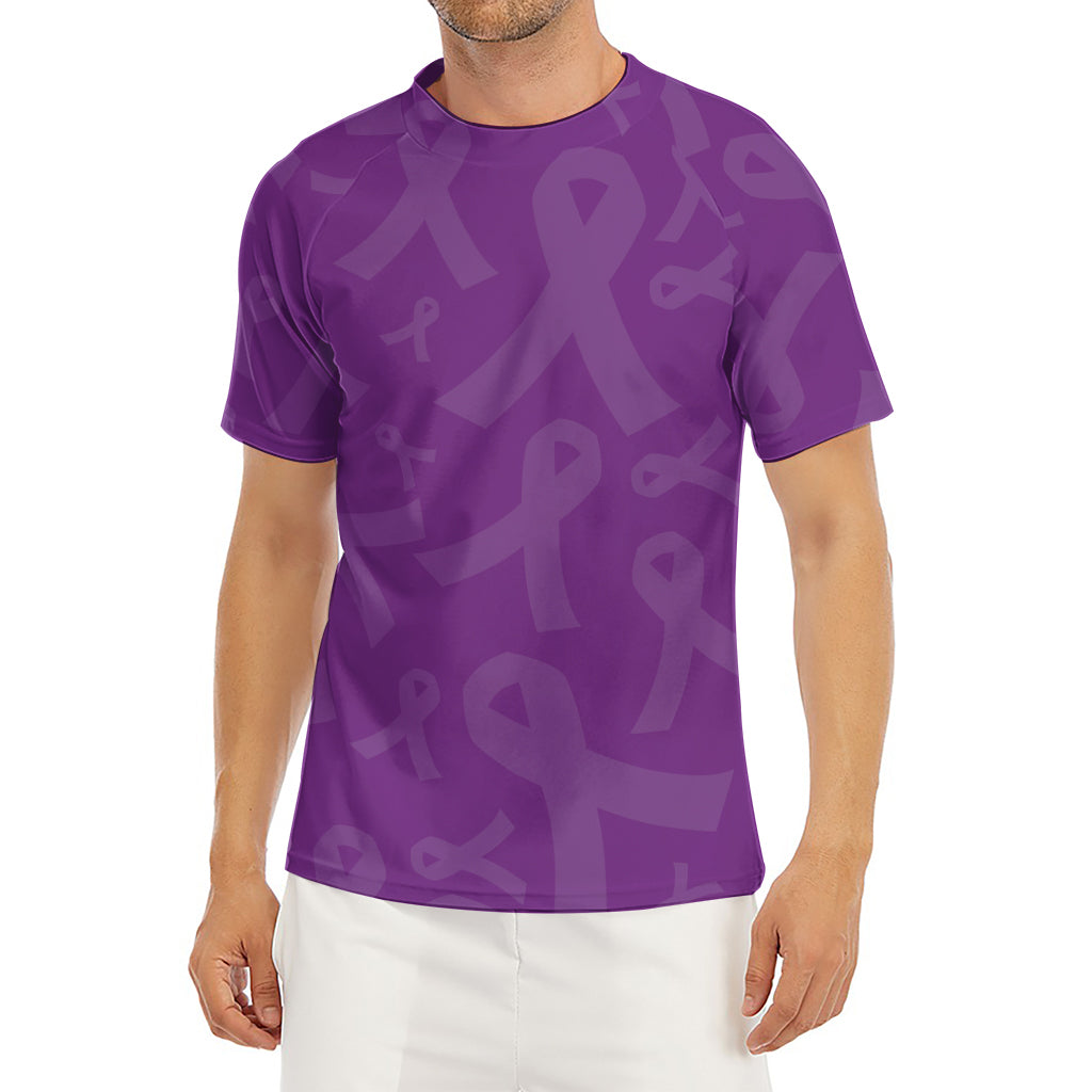 Purple Cancer Awareness Ribbon Print Men's Short Sleeve Rash Guard