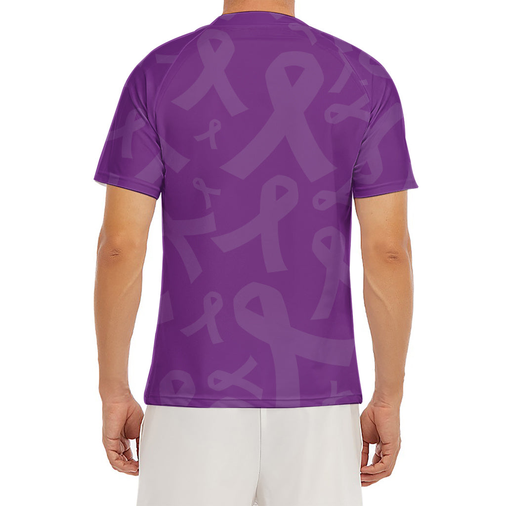 Purple Cancer Awareness Ribbon Print Men's Short Sleeve Rash Guard