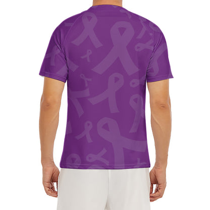 Purple Cancer Awareness Ribbon Print Men's Short Sleeve Rash Guard