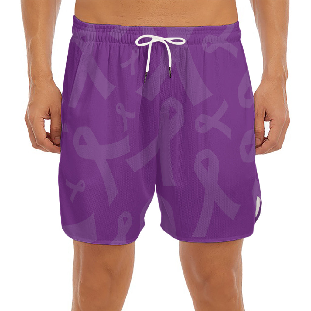 Purple Cancer Awareness Ribbon Print Men's Split Running Shorts