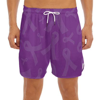 Purple Cancer Awareness Ribbon Print Men's Split Running Shorts