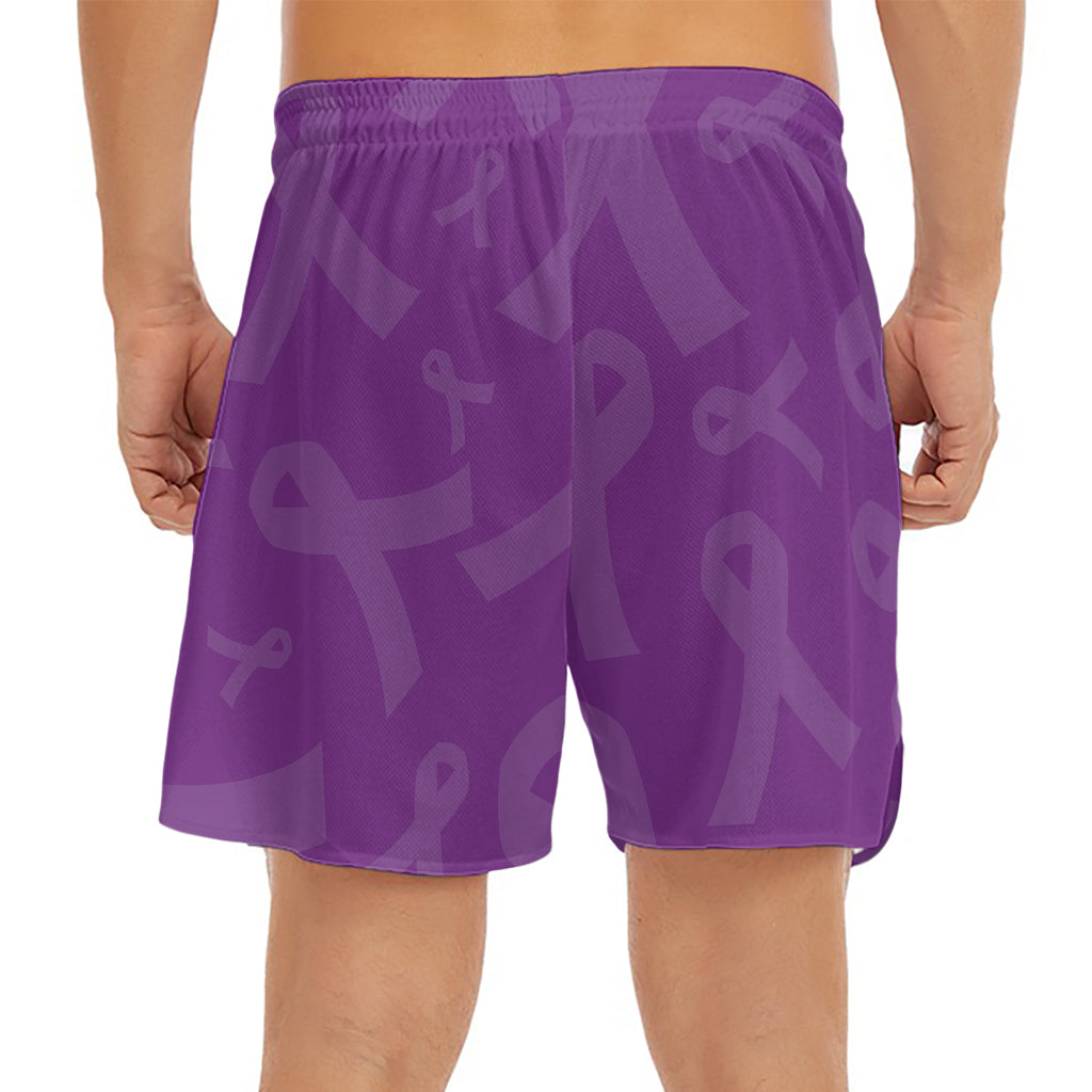 Purple Cancer Awareness Ribbon Print Men's Split Running Shorts