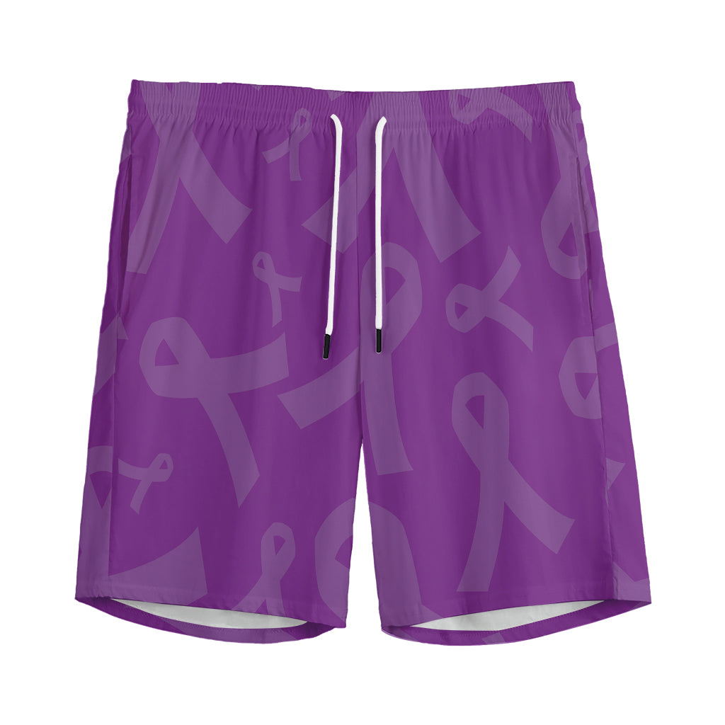 Purple Cancer Awareness Ribbon Print Men's Sports Shorts