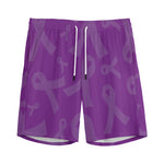 Purple Cancer Awareness Ribbon Print Men's Sports Shorts
