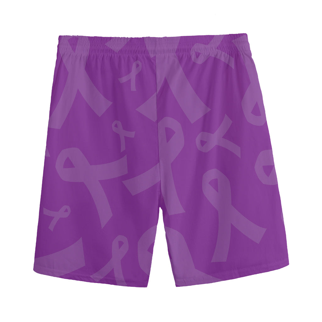 Purple Cancer Awareness Ribbon Print Men's Sports Shorts