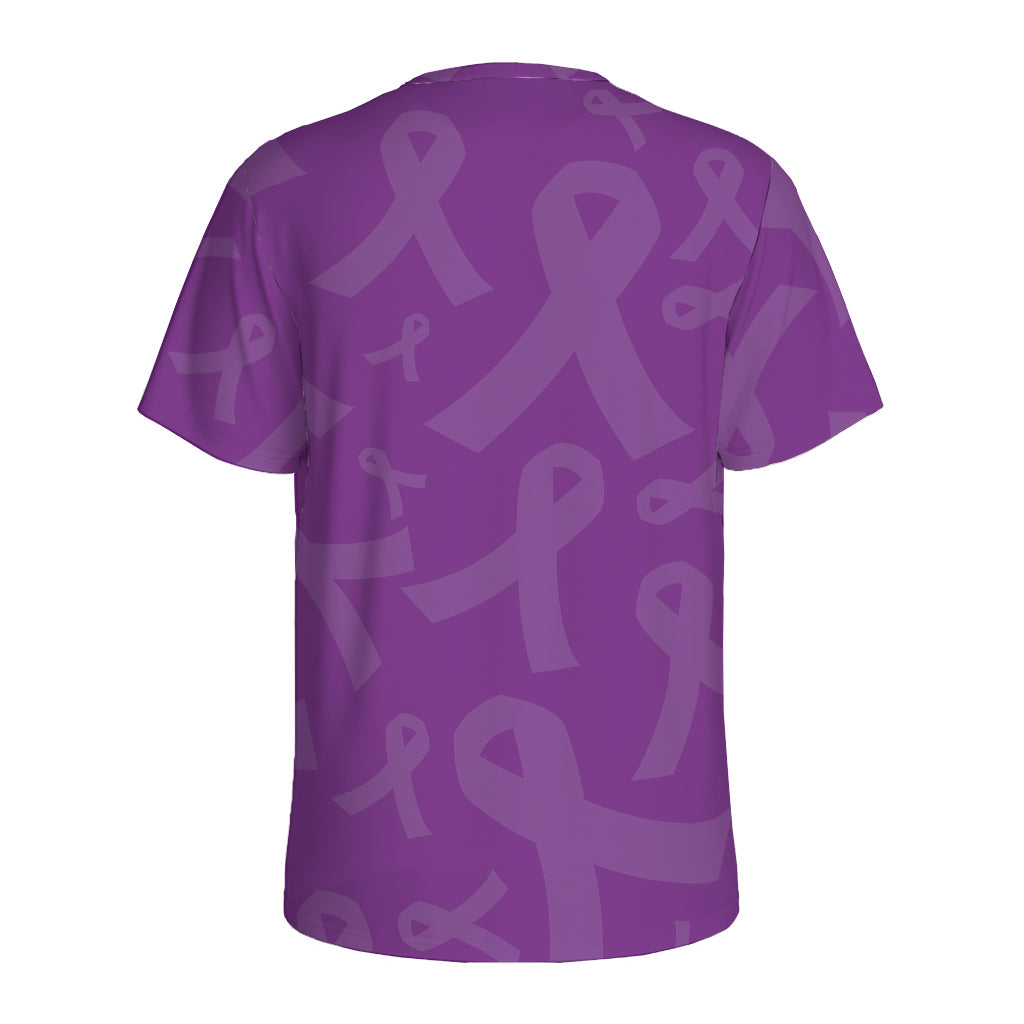 Purple Cancer Awareness Ribbon Print Men's Sports T-Shirt