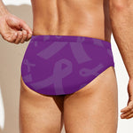 Purple Cancer Awareness Ribbon Print Men's Swim Briefs
