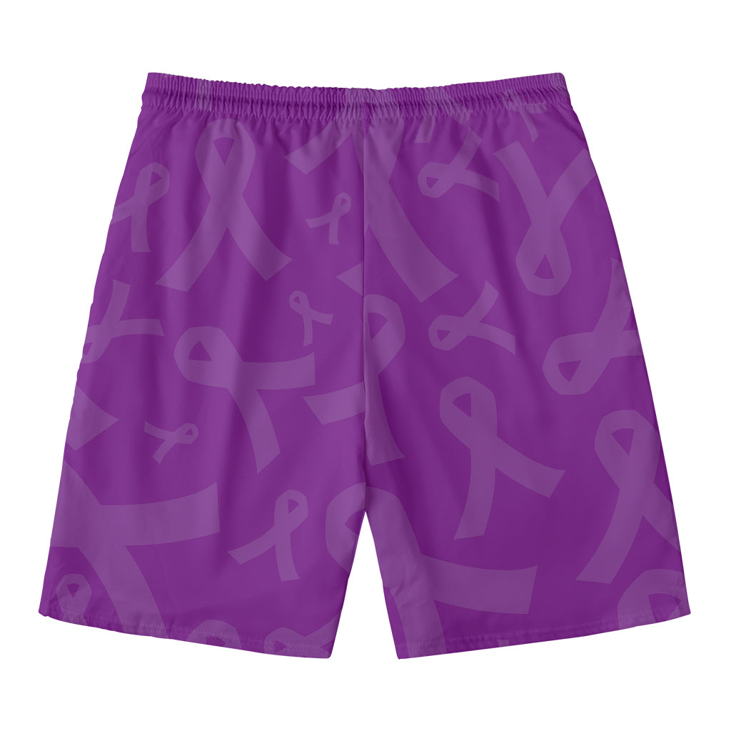Purple Cancer Awareness Ribbon Print Men's Swim Trunks