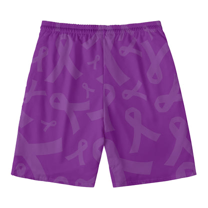 Purple Cancer Awareness Ribbon Print Men's Swim Trunks