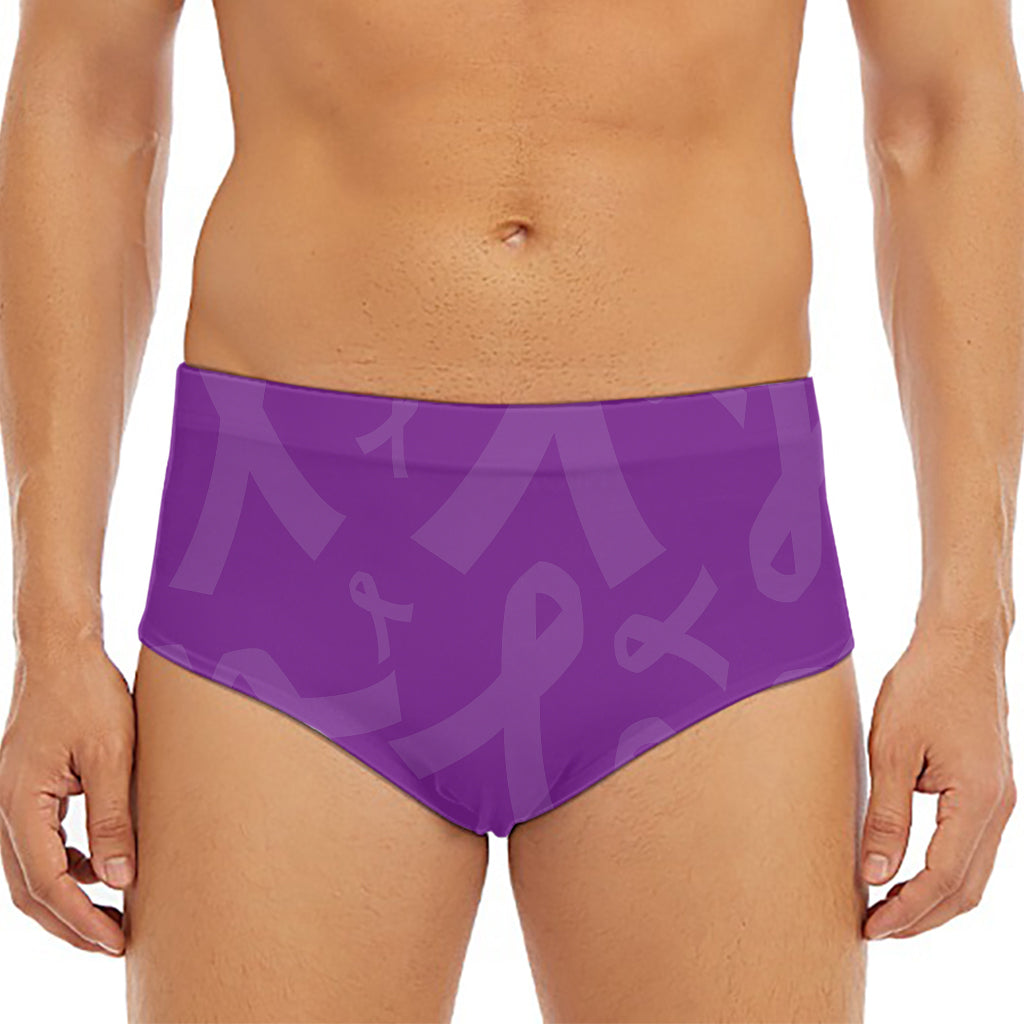 Purple Cancer Awareness Ribbon Print Men's Triangle Swim Briefs