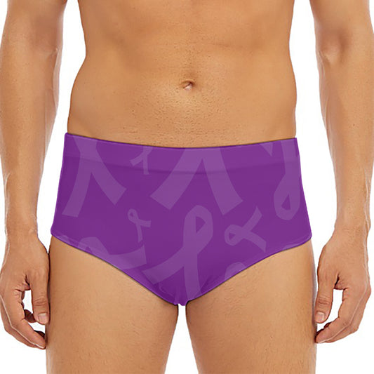 Purple Cancer Awareness Ribbon Print Men's Triangle Swim Briefs