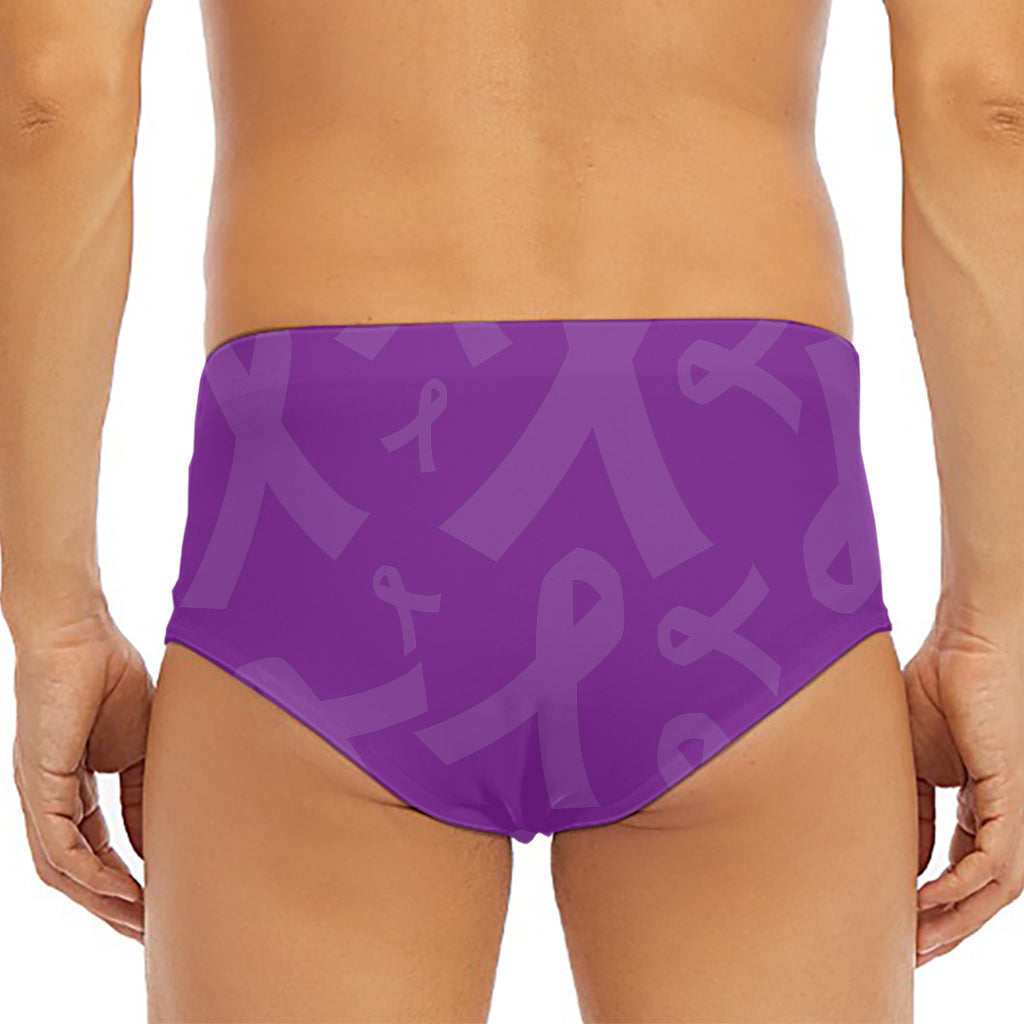 Purple Cancer Awareness Ribbon Print Men's Triangle Swim Briefs