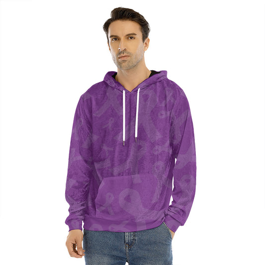 Purple Cancer Awareness Ribbon Print Men's Velvet Pullover Hoodie