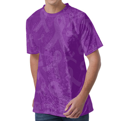 Purple Cancer Awareness Ribbon Print Men's Velvet T-Shirt