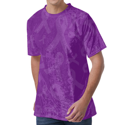 Purple Cancer Awareness Ribbon Print Men's Velvet T-Shirt