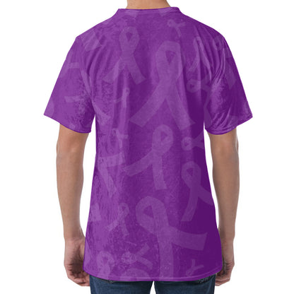 Purple Cancer Awareness Ribbon Print Men's Velvet T-Shirt
