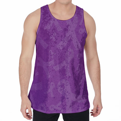 Purple Cancer Awareness Ribbon Print Men's Velvet Tank Top
