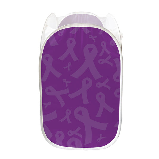 Purple Cancer Awareness Ribbon Print Mesh Laundry Hamper