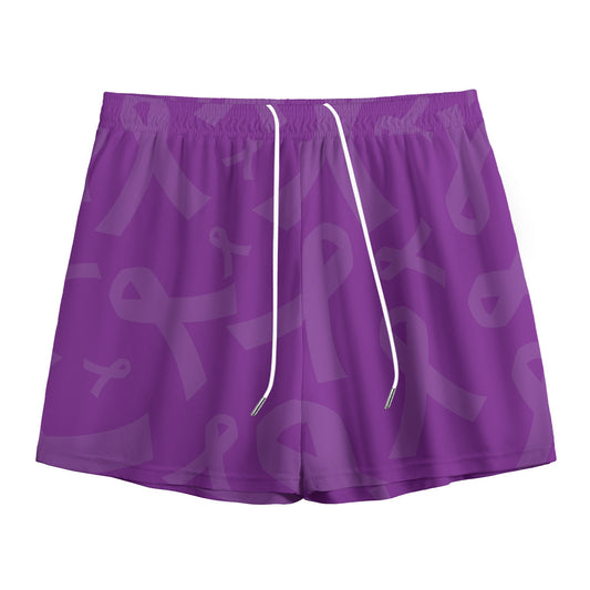 Purple Cancer Awareness Ribbon Print Mesh Shorts