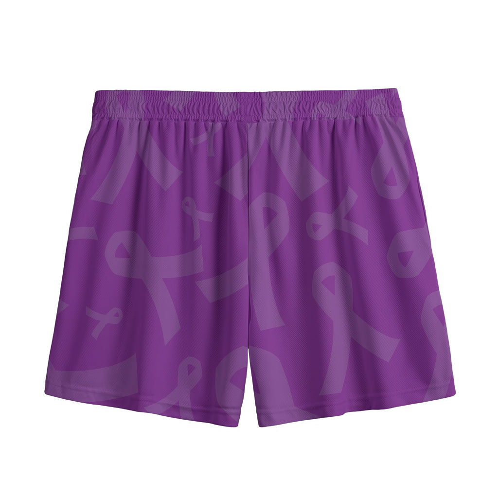 Purple Cancer Awareness Ribbon Print Mesh Shorts