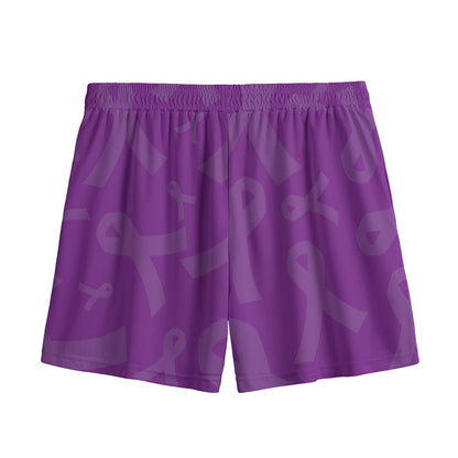Purple Cancer Awareness Ribbon Print Mesh Shorts