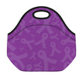 Purple Cancer Awareness Ribbon Print Neoprene Lunch Bag