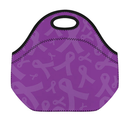 Purple Cancer Awareness Ribbon Print Neoprene Lunch Bag