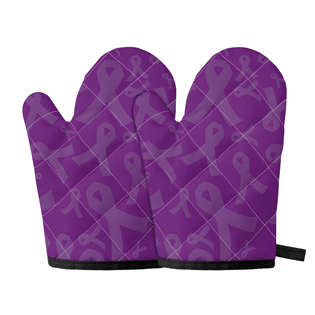 Purple Cancer Awareness Ribbon Print Oven Mitts