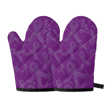 Purple Cancer Awareness Ribbon Print Oven Mitts