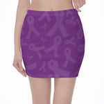 Purple Cancer Awareness Ribbon Print Pencil Mini Skirt