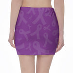 Purple Cancer Awareness Ribbon Print Pencil Mini Skirt