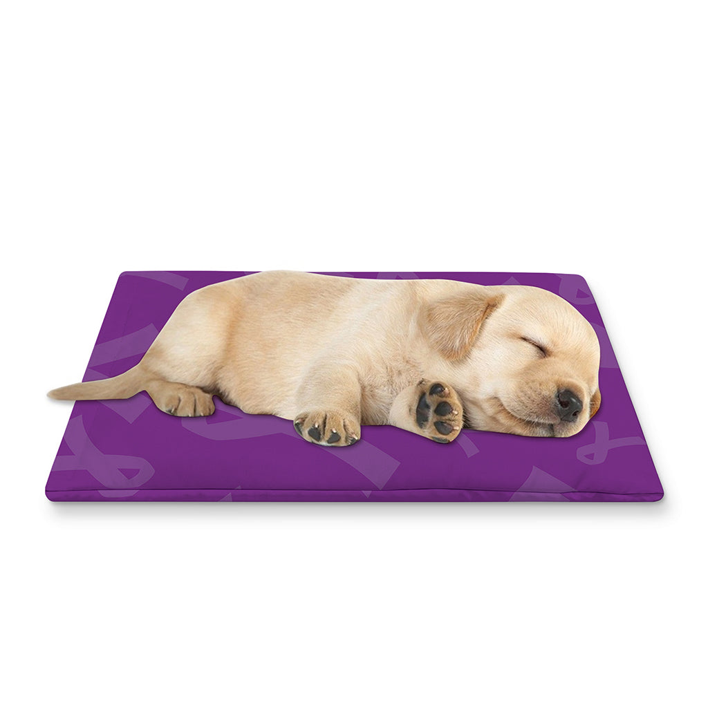Purple Cancer Awareness Ribbon Print Pet Cooling Mat Cover