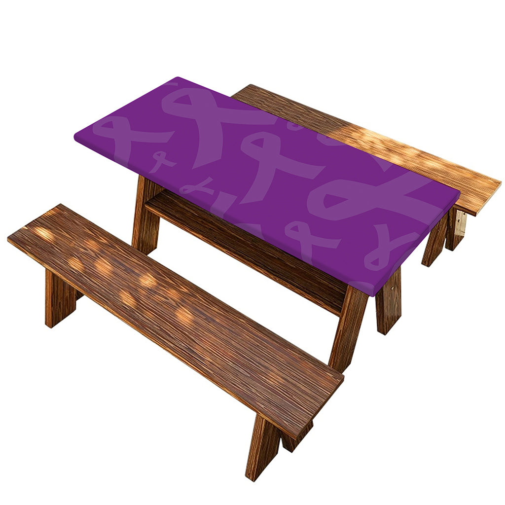 Purple Cancer Awareness Ribbon Print Picnic Table Cover