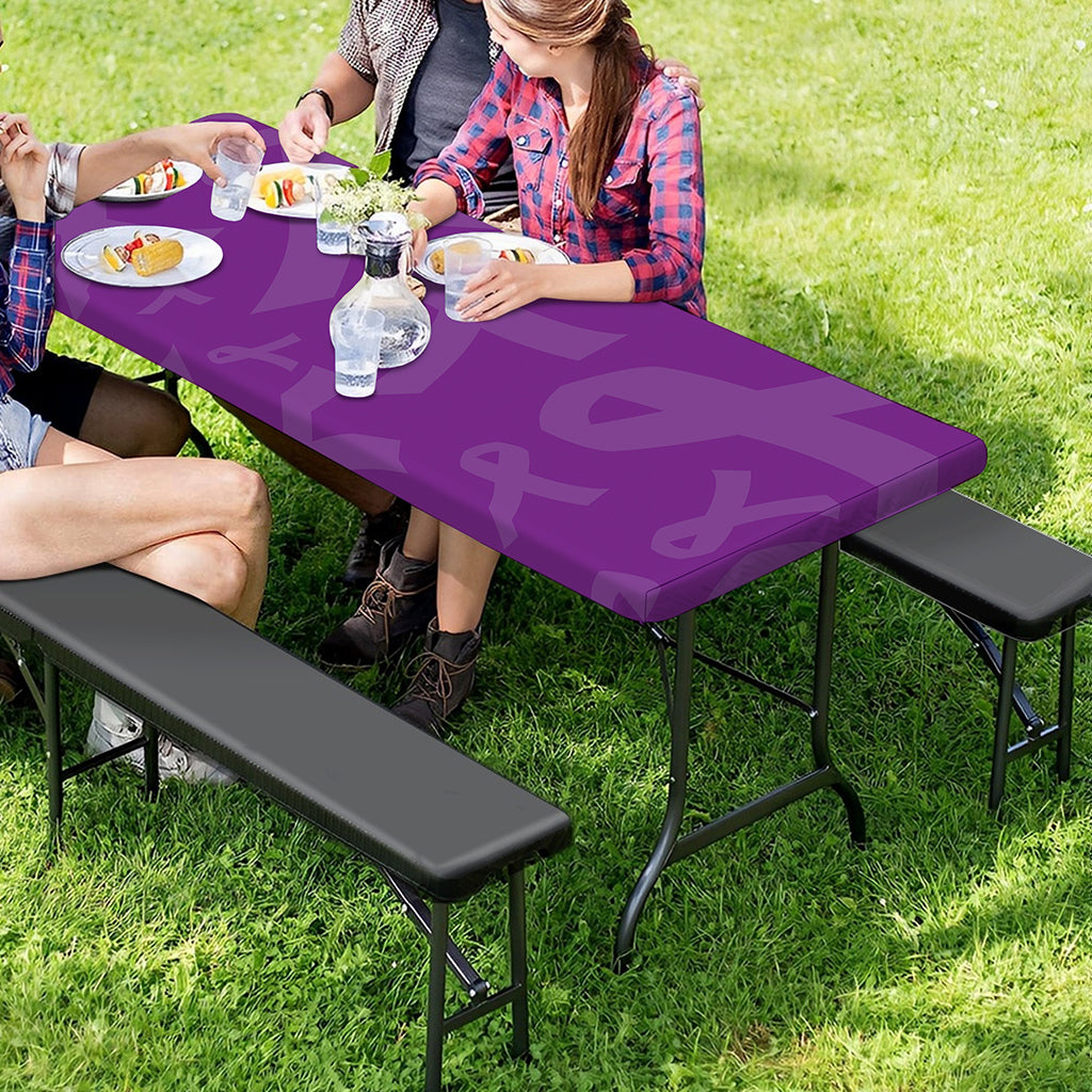 Purple Cancer Awareness Ribbon Print Picnic Table Cover