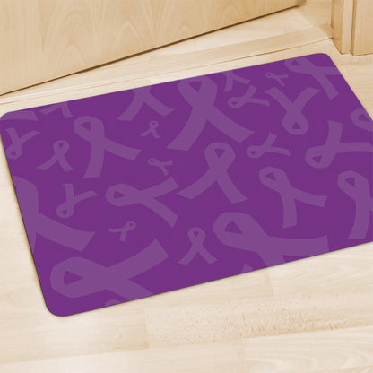Purple Cancer Awareness Ribbon Print Polyester Doormat