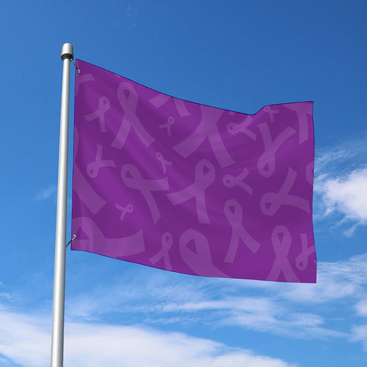 Purple Cancer Awareness Ribbon Print Polyester Flag