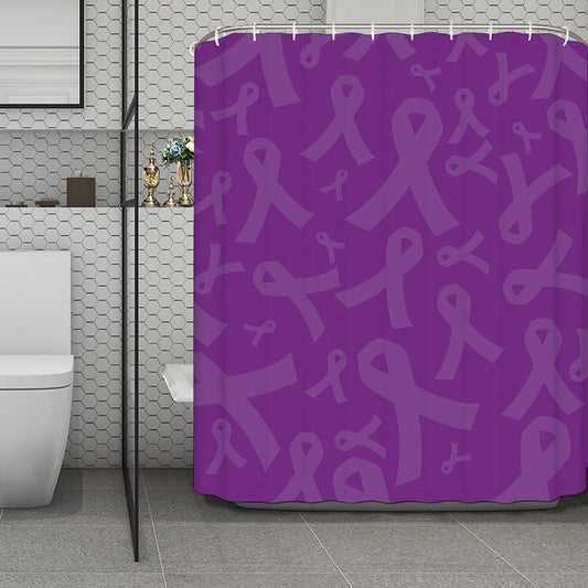 Purple Cancer Awareness Ribbon Print Polyester Shower Curtain