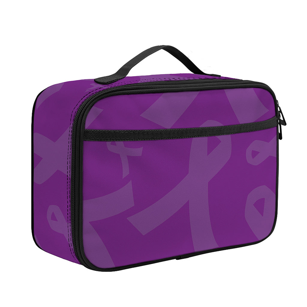 Purple Cancer Awareness Ribbon Print Portable Lunch Bag