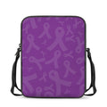 Purple Cancer Awareness Ribbon Print Rectangular Crossbody Bag