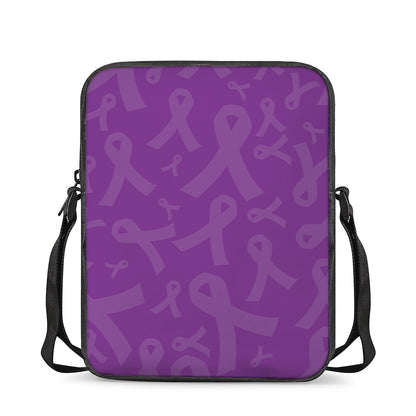 Purple Cancer Awareness Ribbon Print Rectangular Crossbody Bag
